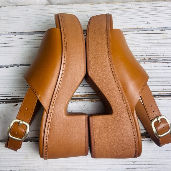 Fitflop Pilar Tan Leather Back Strap Platform Chunky Heel Mule Sandals Sz 8 - Picture 8 of 15